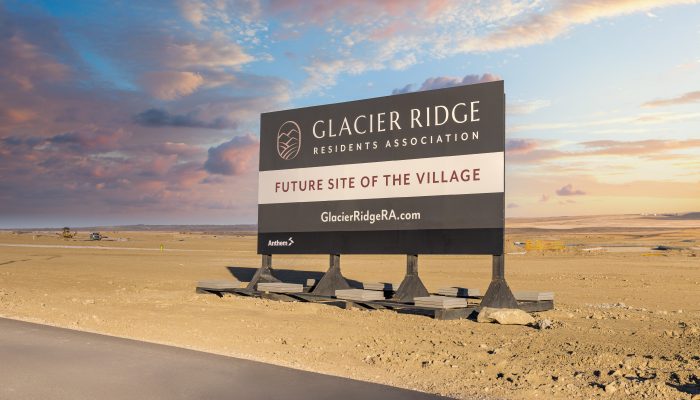 Sign in Glacier Ridge on the site of the future Residents Association Village.