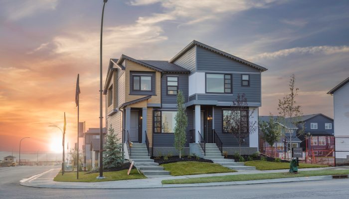 Paired home in Glacier Ridge during sunrise.
